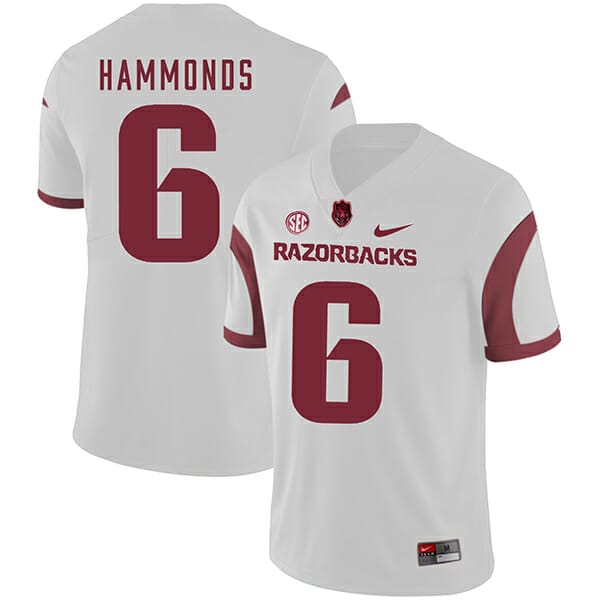 Arkansas Razorbacks #6 TJ Hammonds College Football Jersey White 1 Arkansas Razorbacks #6 TJ Hammonds College Football Jersey White