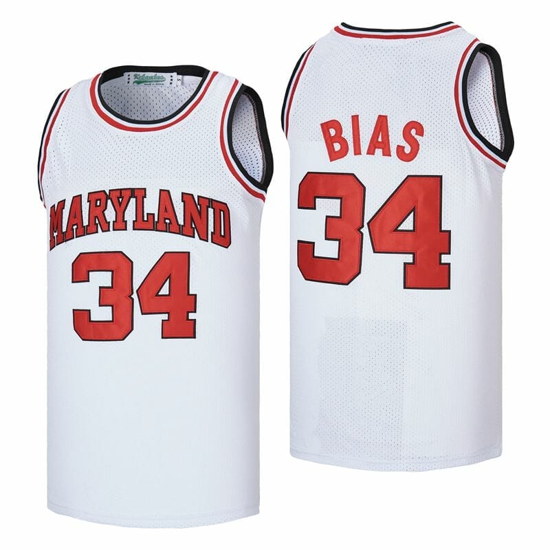Maryland #34 Bias Movie Basketball Jersey White 1 Maryland #34 Bias Movie Basketball Jersey White
