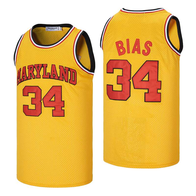 Maryland #34 Bias Movie Basketball Jersey Yellow 1 Maryland #34 Bias Movie Basketball Jersey Yellow