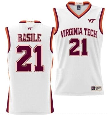 Grant Basile Jersey Virginia Tech Hokies College Basketball NIL Pick-A-Player White #21 8 Grant Basile Jersey Virginia Tech Hokies College Basketball NIL Pick-A-Player White #21