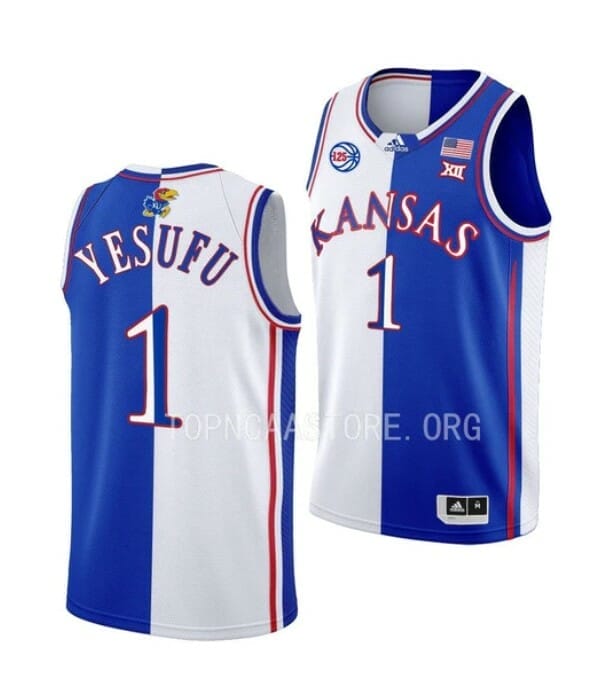 Men's #1 Joseph Yesufu Jersey Kansas Jayhawks College Basketball Jerseys Blue White Split 6 Men's #1 Joseph Yesufu Jersey Kansas Jayhawks College Basketball Jerseys Blue White Split
