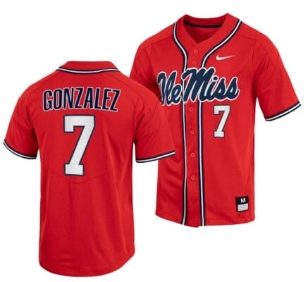 Jacob Gonzalez Jersey Ole Miss Rebels College Baseball Red #7 6 Jacob Gonzalez Jersey Ole Miss Rebels College Baseball Red #7