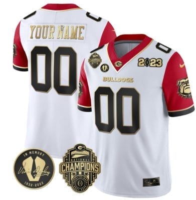 Custom Georgia Bulldogs Jersey Name and Number Football 2023 Back To Back Champions Vince Dooley Patch Red Sleeves 8 Custom Georgia Bulldogs Jersey Name and Number Football 2023 Back To Back Champions Vince Dooley Patch Red Sleeves