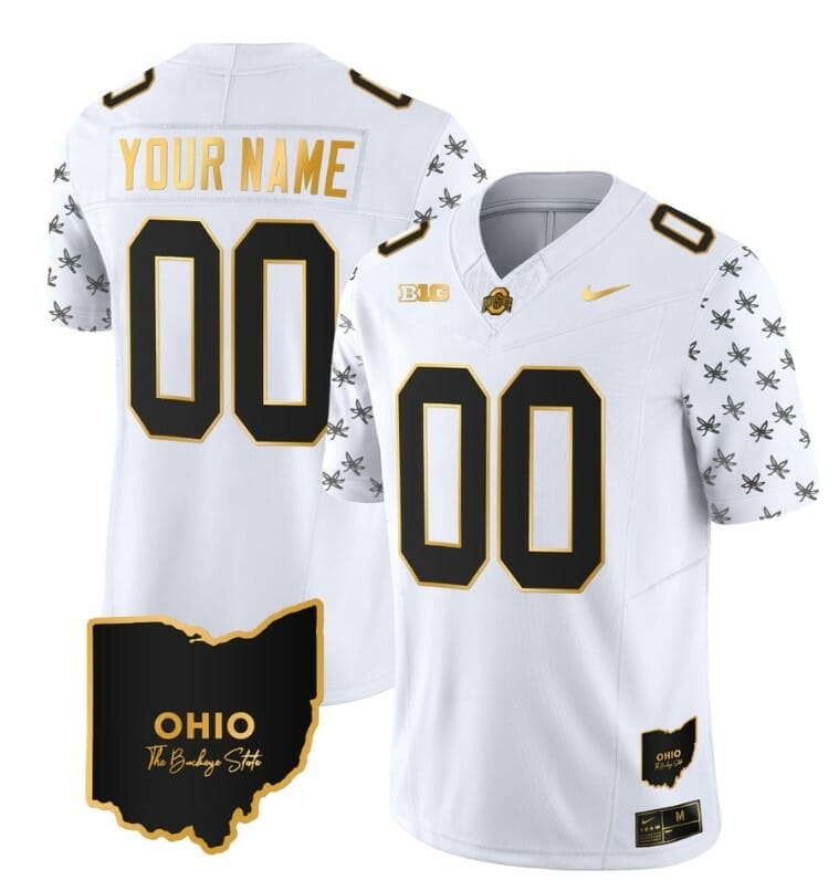 Custom Ohio State Buckeyes Jersey Name and Number College Football Stitched Alternate White Gold 1 Custom Ohio State Buckeyes Jersey Name and Number College Football Stitched Alternate White Gold