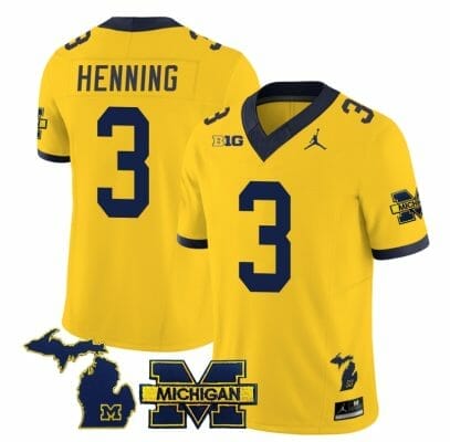 Michigan Wolverines AJ Henning Jersey #3 Special College Football 2023 Stitched Maize 8 Michigan Wolverines AJ Henning Jersey #3 Special College Football 2023 Stitched Maize