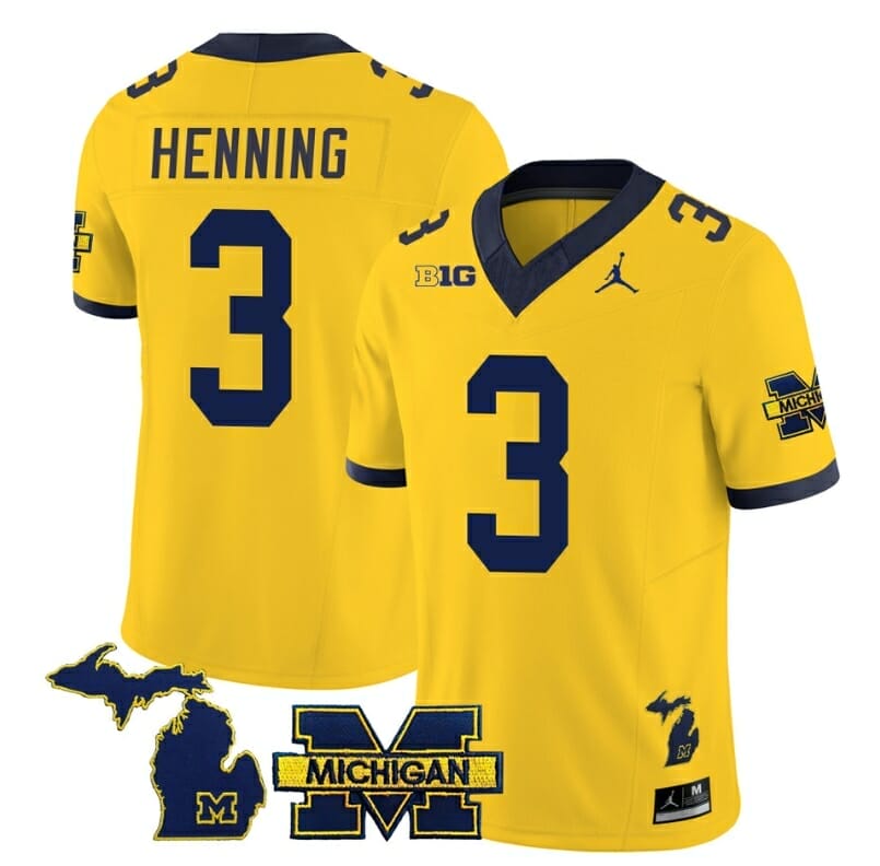Michigan Wolverines AJ Henning Jersey #3 Special College Football 2023 Stitched Maize 1 Michigan Wolverines AJ Henning Jersey #3 Special College Football 2023 Stitched Maize