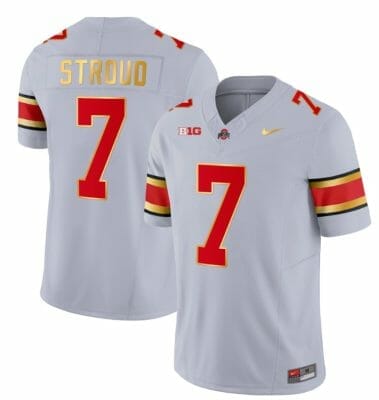 Ohio State Buckeyes CJ Stroud Jersey #2 College Football Stitched Gold Trim 8 Ohio State Buckeyes CJ Stroud Jersey #2 College Football Stitched Gold Trim