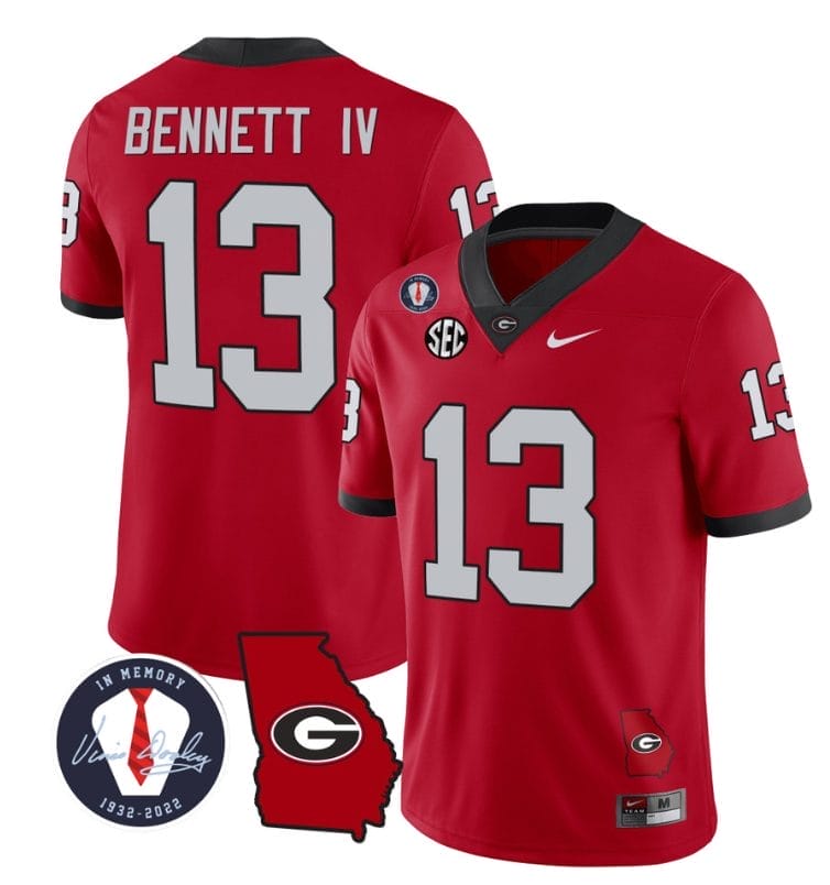 Stetson Bennett Jersey #13 Georgia Bulldogs Football Vince Dooley Patch Georgia Map Red 1 Stetson Bennett Jersey #13 Georgia Bulldogs Football Vince Dooley Patch Georgia Map Red