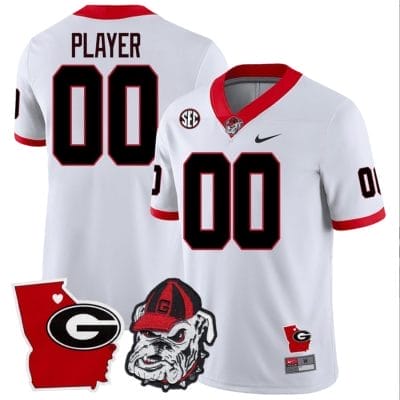 Custom Georgia Bulldogs Jersey Name and Number Georgia State Map College Football Stitched White 8 Custom Georgia Bulldogs Jersey Name and Number Georgia State Map College Football Stitched White