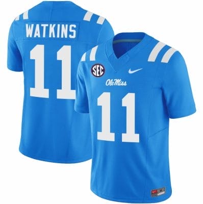 Jordan Watkins Jersey #11 Ole Miss Rebels Football Vapor Limited All Stitched Powder Blue 10 Jordan Watkins Jersey #11 Ole Miss Rebels Football Vapor Limited All Stitched Powder Blue