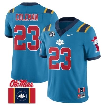Khari Coleman Jersey #23 Ole Miss Rebels Football Ole Miss Flag All Stitched Blue 2 10 Khari Coleman Jersey #23 Ole Miss Rebels Football Ole Miss Flag All Stitched Blue 2