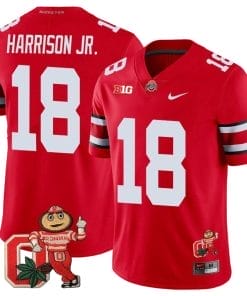 Marvin Harrison Jr Jersey #18 Ohio State Buckeyes Mascot Patch College Football Scarlet
