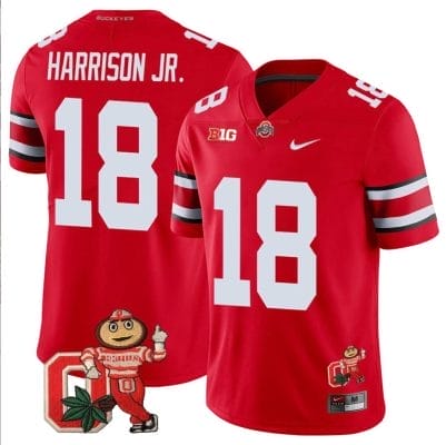 Marvin Harrison Jr Jersey #18 Ohio State Buckeyes Mascot Patch College Football Scarlet