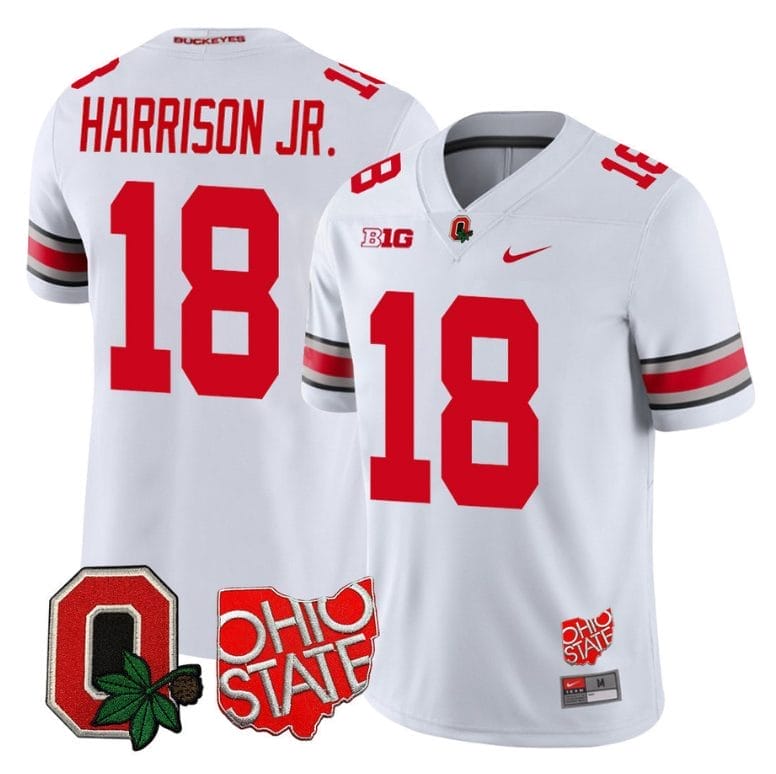 Marvin Harrison Jr Jersey #18 Ohio State Buckeyes College Football Stitched White 1 Marvin Harrison Jr Jersey #18 Ohio State Buckeyes College Football Stitched White