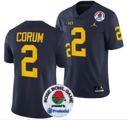 Blake Corum Jersey #2 Michigan Wolverines Rose Bowl Game 2024 Patch College Football Playoff Navy 8 Blake Corum Jersey #2 Michigan Wolverines Rose Bowl Game 2024 Patch College Football Playoff Navy