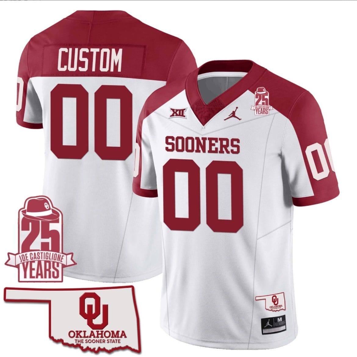 Custom Oklahoma Sooners Jersey Name and Number 25th Anniversary Patch Football Alternate White 1 Custom Oklahoma Sooners Jersey Name and Number 25th Anniversary Patch Football Alternate White