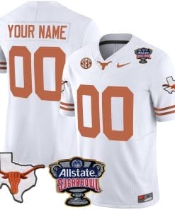 Custom Texas Longhorns Jersey Name and Number Sugar Bowl Patch Football White