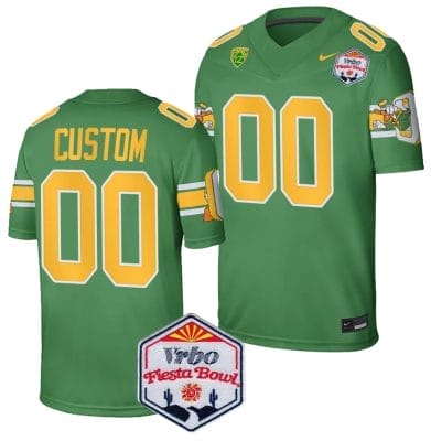 Custom Oregon Ducks Jersey Name and Number Fiesta Bowl Patch 2024 Football Playoff Green 8 Custom Oregon Ducks Jersey Name and Number Fiesta Bowl Patch 2024 Football Playoff Green