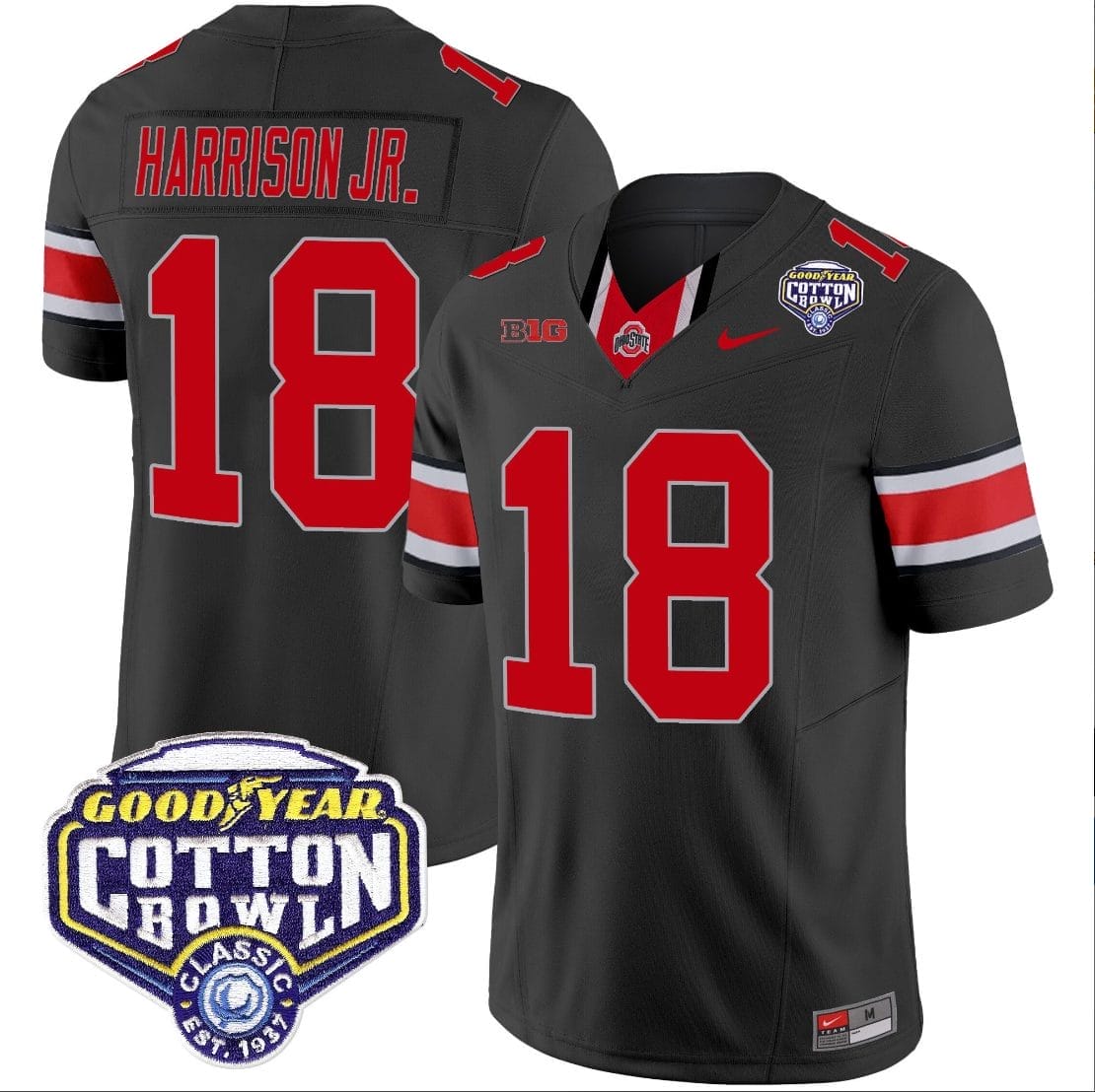 Marvin Harrison Jr Jersey #18 Ohio State Buckeyes Cotton Bowl Patch Vapor Football Black 1 Marvin Harrison Jr Jersey #18 Ohio State Buckeyes Cotton Bowl Patch Vapor Football Black