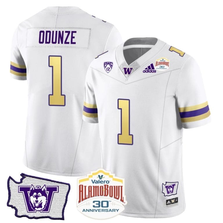 Rome Odunze Jersey #1 Washington Huskies Alamo Bowl Patch Football Husky Royalty 1 Rome Odunze Jersey #1 Washington Huskies Alamo Bowl Patch Football Husky Royalty