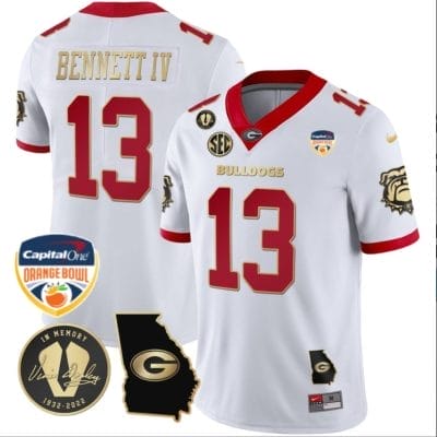 Stetson Bennett Jersey #13 Georgia Bulldogs Vapor Limited Orange Bowl Patch White Gold Trim 8 Stetson Bennett Jersey #13 Georgia Bulldogs Vapor Limited Orange Bowl Patch White Gold Trim