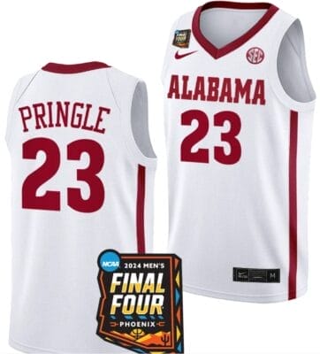 Nick Pringle Jersey #23 Alabama Crimson Tide 2024 NCAA March Madness Final Four Basketball White 6 Nick Pringle Jersey #23 Alabama Crimson Tide 2024 NCAA March Madness Final Four Basketball White