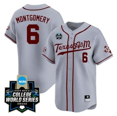 Braden Montgomery Jersey #6 Texas AM Aggies 2024 College World Series Vapor Premier Limited NCAA Baseball Stitched Grey Alternate 8 Braden Montgomery Jersey #6 Texas AM Aggies 2024 College World Series Vapor Premier Limited NCAA Baseball Stitched Grey Alternate