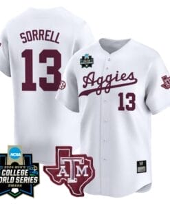 Caden Sorrell Jersey #13 Texas AM Aggies 2024 College World Series Vapor Premier Limited NCAA Baseball Stitched White