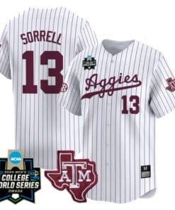 Caden Sorrell Jersey #13 Texas AM Aggies 2024 College World Series Vapor Premier Limited NCAA Baseball Stitched White Pinstripe