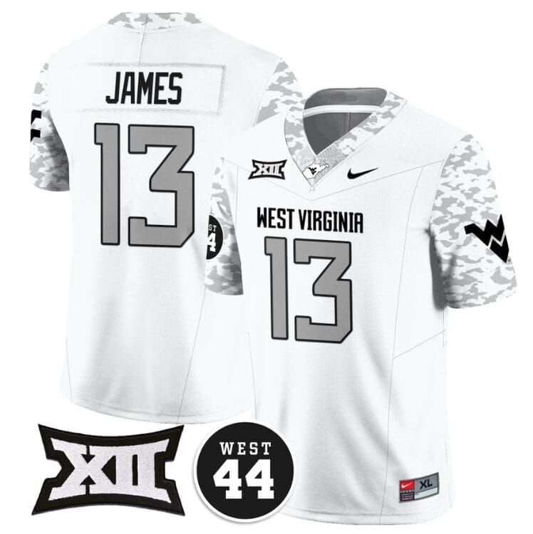 Sam James Jersey #13 West Virginia Mountaineers 2024 Vapor Limited Football Honor Jerry West Stitched White 8 Sam James Jersey #13 West Virginia Mountaineers 2024 Vapor Limited Football Honor Jerry West Stitched White