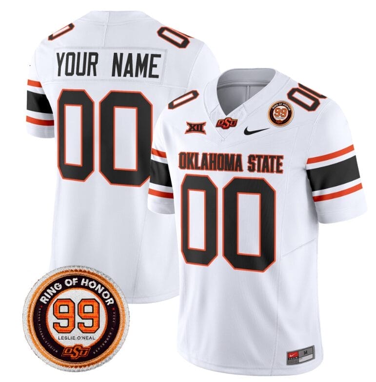 Custom Oklahoma State Cowboys Jersey Name and Number Leslie O'neal Patch Vapor Limited College Football Stitched White 8 Custom Oklahoma State Cowboys Jersey Name and Number Leslie O'neal Patch Vapor Limited College Football Stitched White