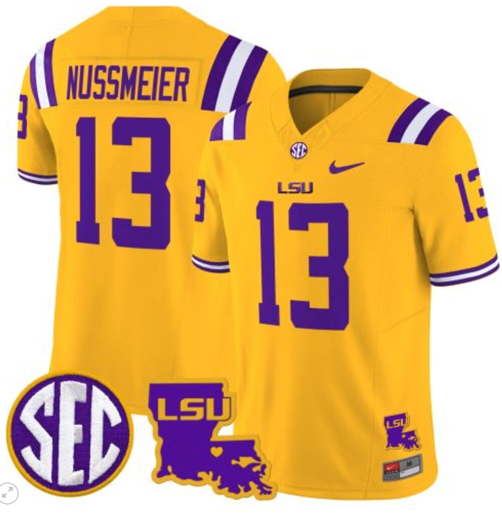 Garrett Nussmeier Jersey #13 LSU Tigers 2024 Louisiana Patch Vapor Limited College Football Stitched Gold 1 Garrett Nussmeier Jersey #13 LSU Tigers 2024 Louisiana Patch Vapor Limited College Football Stitched Gold
