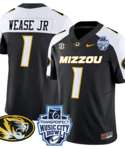 Theo Wease Jr Jersey #1 Missouri Tigers 2024 Music City Bowl Stitched Football