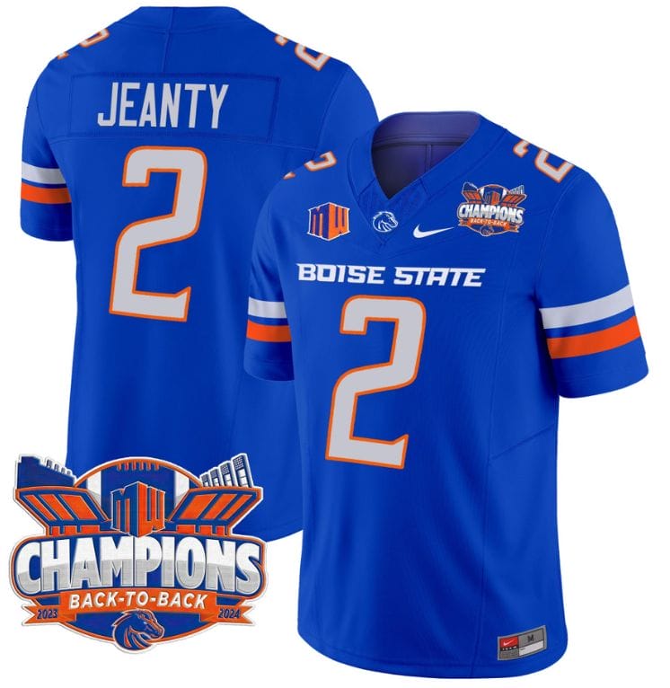 Ashton Jeanty Jersey #2 Boise State Broncos Back To Back Champions Stitched Football 3 Ashton Jeanty Jersey #2 Boise State Broncos Back To Back Champions Stitched Football - Image 3
