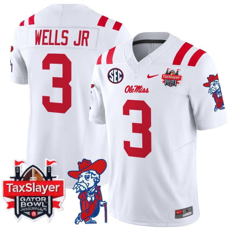 Antwane Wells Jr Jersey #3 Ole Miss Rebels 2025 Gator Bowl Patch Stitched Football 2 Antwane Wells Jr Jersey #3 Ole Miss Rebels 2025 Gator Bowl Patch Stitched Football - Image 2
