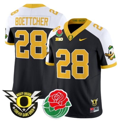 Bryce Boettcher Jersey #28 Oregon Ducks 2025 Rose Bowl Game Patch Vapor Stitched Football 1 Bryce Boettcher Jersey #28 Oregon Ducks 2025 Rose Bowl Game Patch Vapor Stitched Football