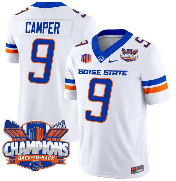 Cameron Camper Jersey #9 Boise State Broncos Back To Back Champions Stitched Football 2 Cameron Camper Jersey #9 Boise State Broncos Back To Back Champions Stitched Football - Image 2