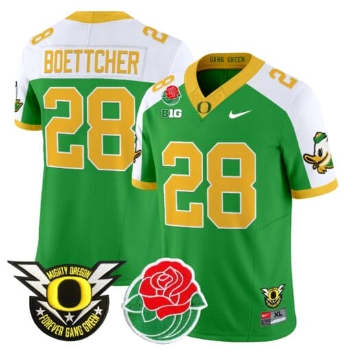 Bryce Boettcher Jersey #28 Oregon Ducks 2025 Rose Bowl Game Patch Vapor Stitched Football 4 Bryce Boettcher Jersey #28 Oregon Ducks 2025 Rose Bowl Game Patch Vapor Stitched Football - Image 4