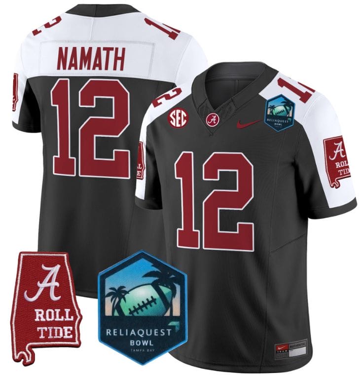 Joe Namath Jersey #12 Alabama Crimson Tide 2025 ReliaQuest Bowl Stitched Football 1 Joe Namath Jersey #12 Alabama Crimson Tide 2025 ReliaQuest Bowl Stitched Football