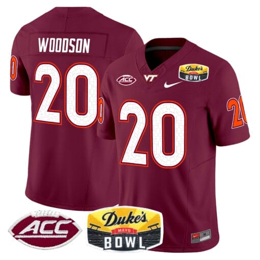 Caleb Woodson Jersey #20 Virginia Tech Hokies 2025 Duke’s Mayo Bowl Patch Stitched Football 5 Caleb Woodson Jersey #20 Virginia Tech Hokies 2025 Duke’s Mayo Bowl Patch Stitched Football - Image 5