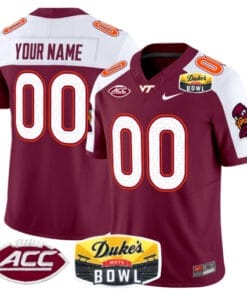 Custom Virginia Tech Hokies Jersey 2025 Duke’s Mayo Bowl Patch Vapor Maroon Alternate