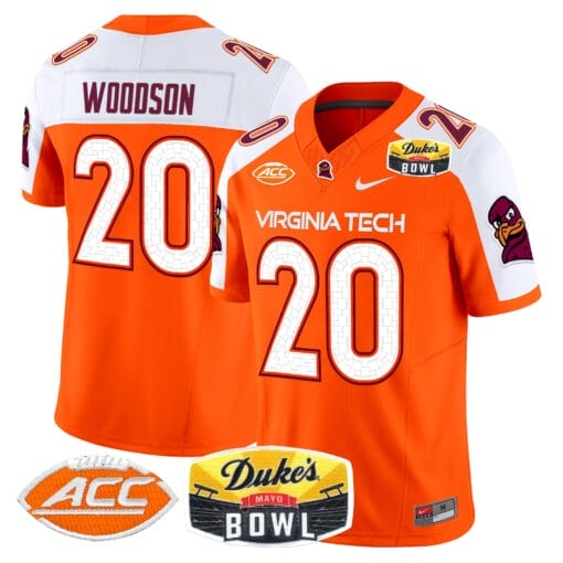 Caleb Woodson Jersey #20 Virginia Tech Hokies 2025 Duke’s Mayo Bowl Patch Stitched Football 3 Caleb Woodson Jersey #20 Virginia Tech Hokies 2025 Duke’s Mayo Bowl Patch Stitched Football - Image 3