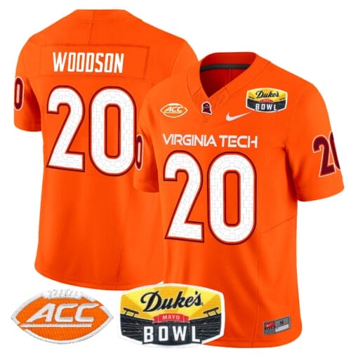 Caleb Woodson Jersey #20 Virginia Tech Hokies 2025 Duke’s Mayo Bowl Patch Stitched Football 4 Caleb Woodson Jersey #20 Virginia Tech Hokies 2025 Duke’s Mayo Bowl Patch Stitched Football - Image 4