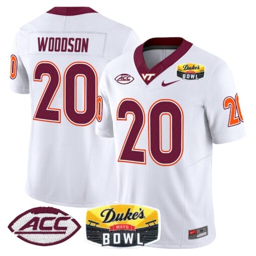 Caleb Woodson Jersey #20 Virginia Tech Hokies 2025 Duke’s Mayo Bowl Patch Stitched Football 2 Caleb Woodson Jersey #20 Virginia Tech Hokies 2025 Duke’s Mayo Bowl Patch Stitched Football - Image 2