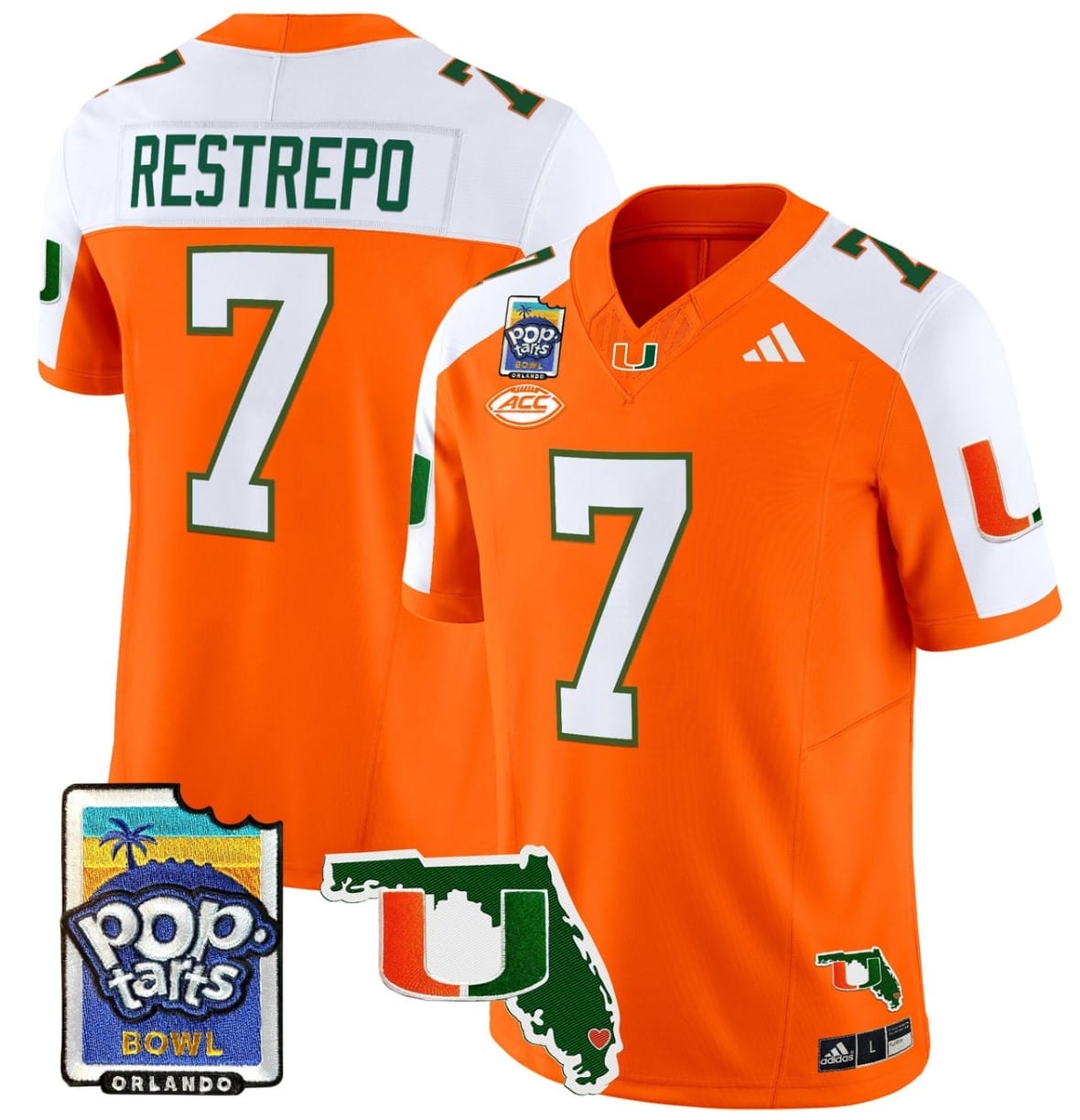 Xavier Restrepo Jersey #7 Miami Hurricanes 2025 PopTarts Bowl Patch Stitched Football 4 Xavier Restrepo Jersey #7 Miami Hurricanes 2025 PopTarts Bowl Patch Stitched Football - Image 4