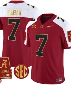 Alternative view of Nick Saban Alabama Crimson Tide #7 Champions Gold Trim Vapor Jersey - All Stitched